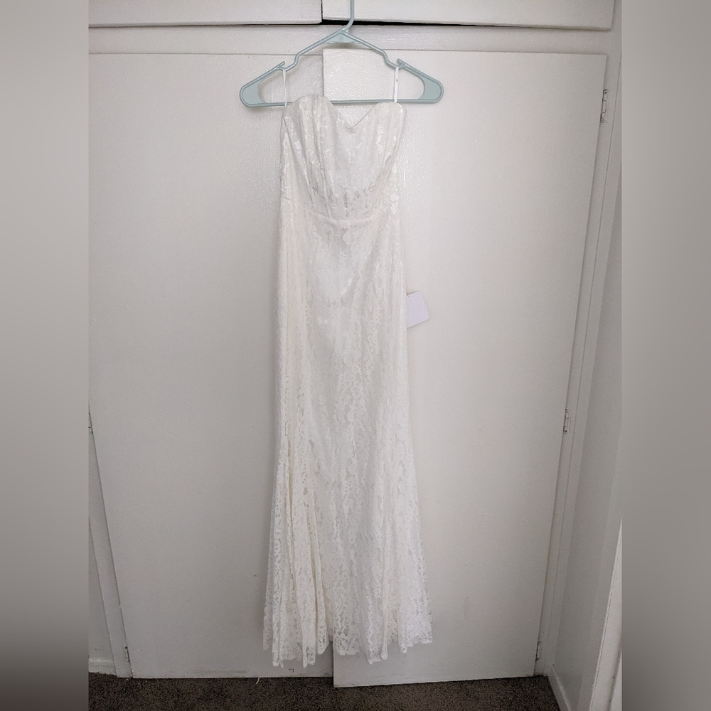 Lulu's Always Believe White Floral Lace Strapless Mermaid Maxi Dress XS - Picture 6 of 7